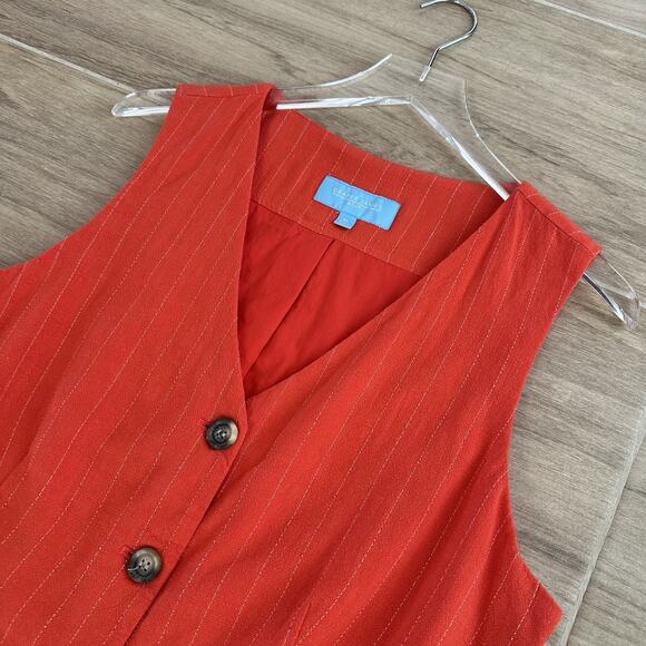 Draper James Linen Vest Red Stripe V-neck Button Front Linen Blend Size XL - Picture 3 of 6